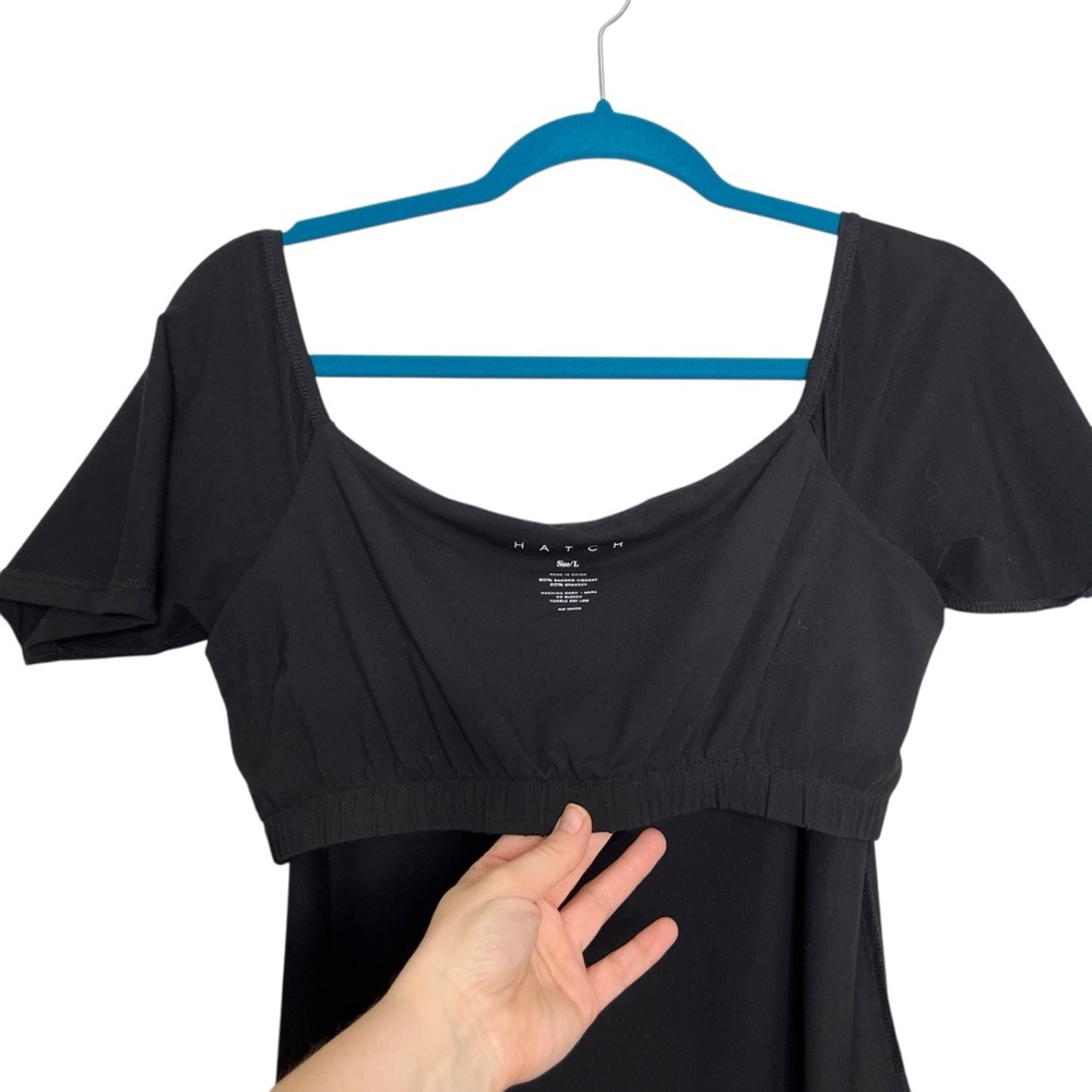 Hatch Black The Body Cap Sleeve Bodycon Bamboo Viscose Blend Midi Dress - Picture 12 of 12